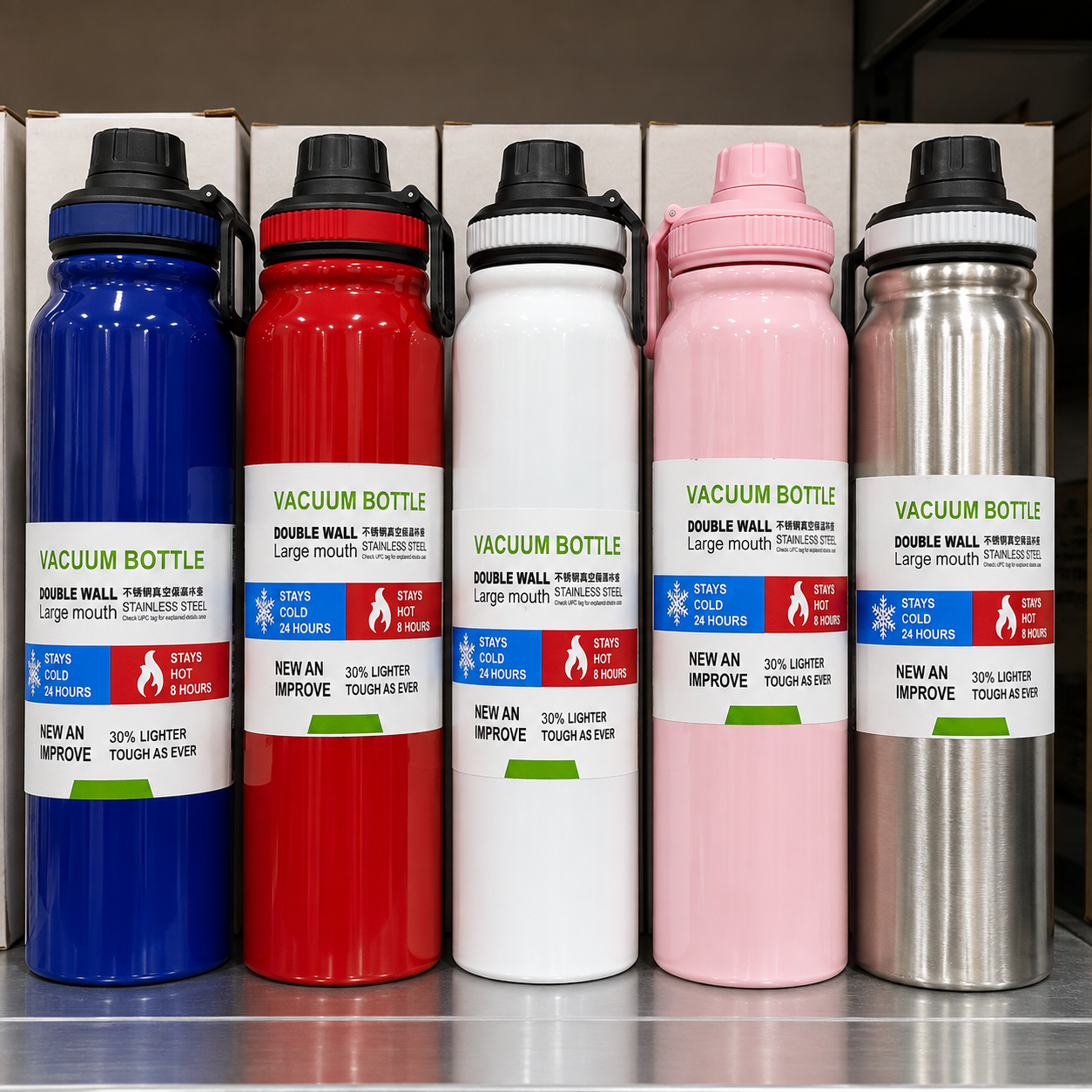Double Wall Vacuum Water Bottle | Stainless Steel Insulated Bottle | Stays Cold 24H Hot 8H | Large Mouth | For Gym, Travel, Office